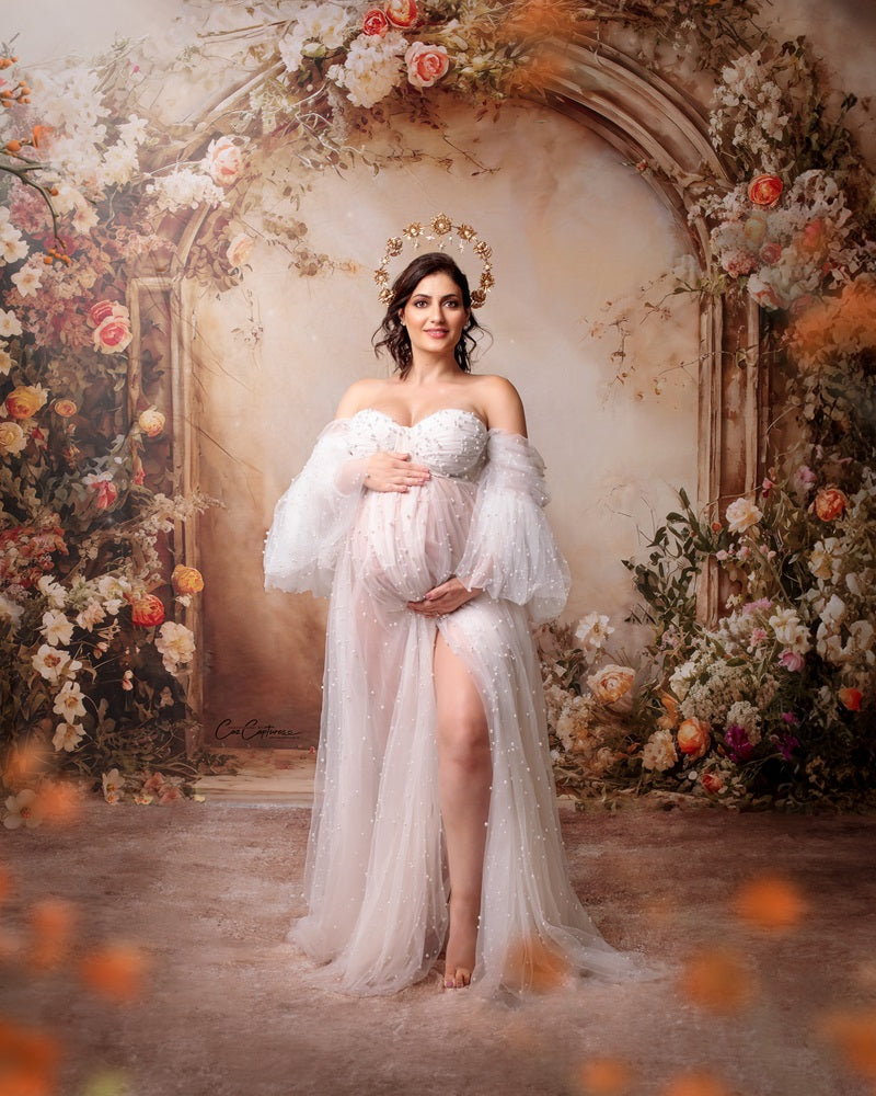 Kate Beige Blumenwand Frühling Hintergrund von Emetselch - Kate Backdrop.de