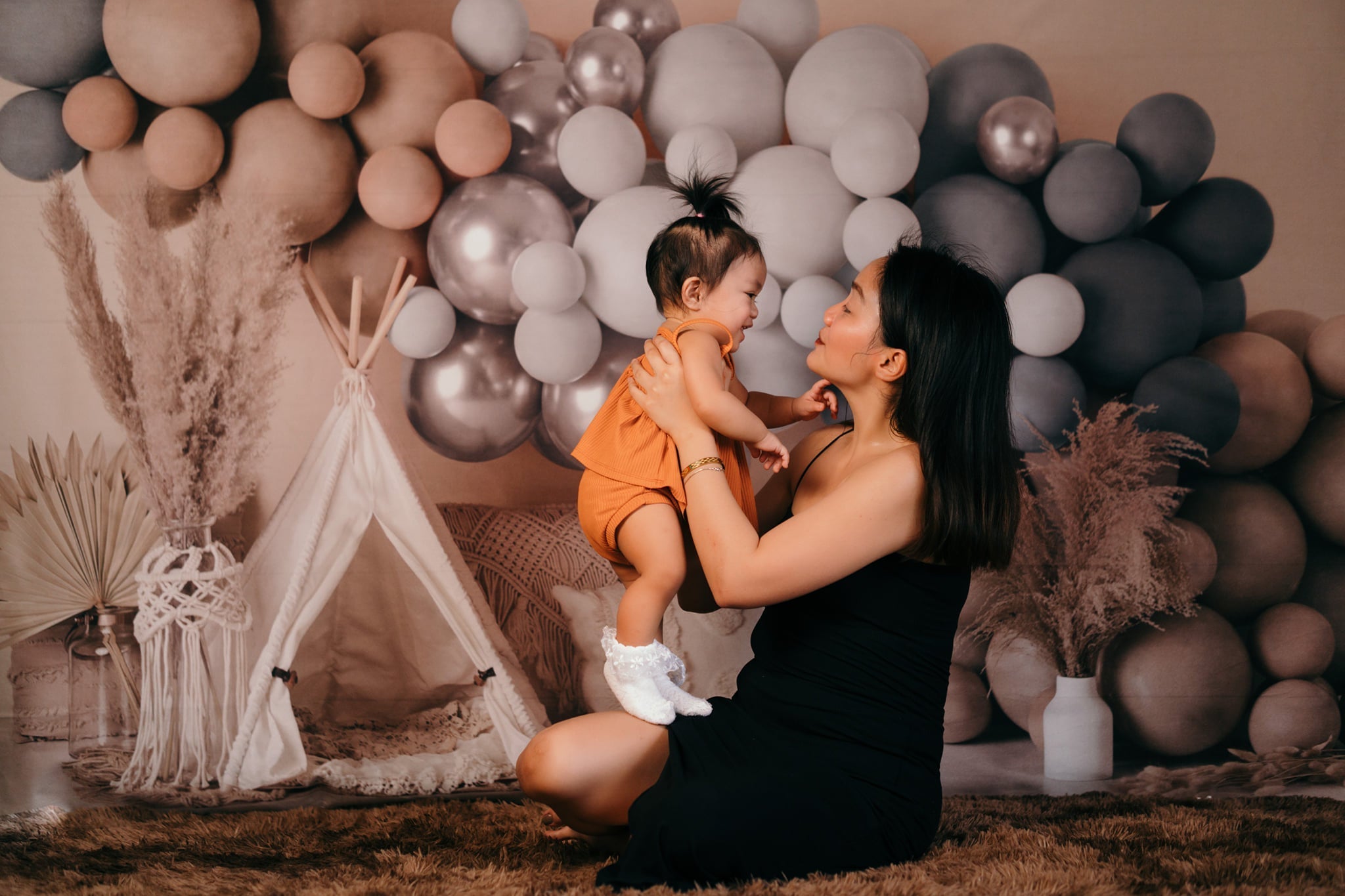 Kate Boho Ballons Zelt Matt Blau Fleece Hintergrund Entworfen von Mandy Ringe - Kate Backdrop.de