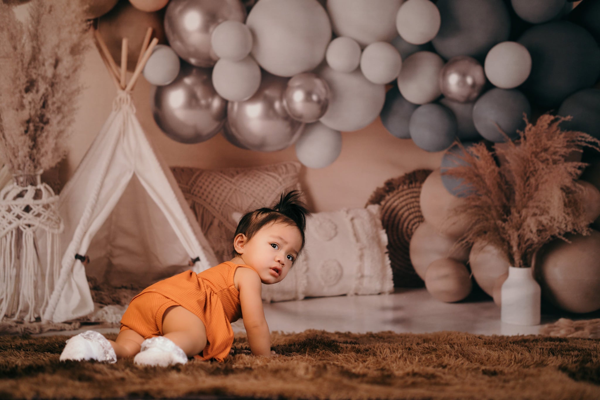 Kate Boho Ballons Zelt Matt Blau Fleece Hintergrund Entworfen von Mandy Ringe - Kate Backdrop.de
