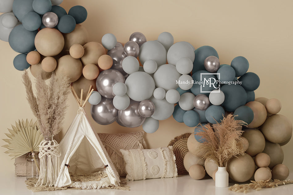 Kate Boho Ballons Zelt Matt Blau Fleece Hintergrund Entworfen von Mandy Ringe