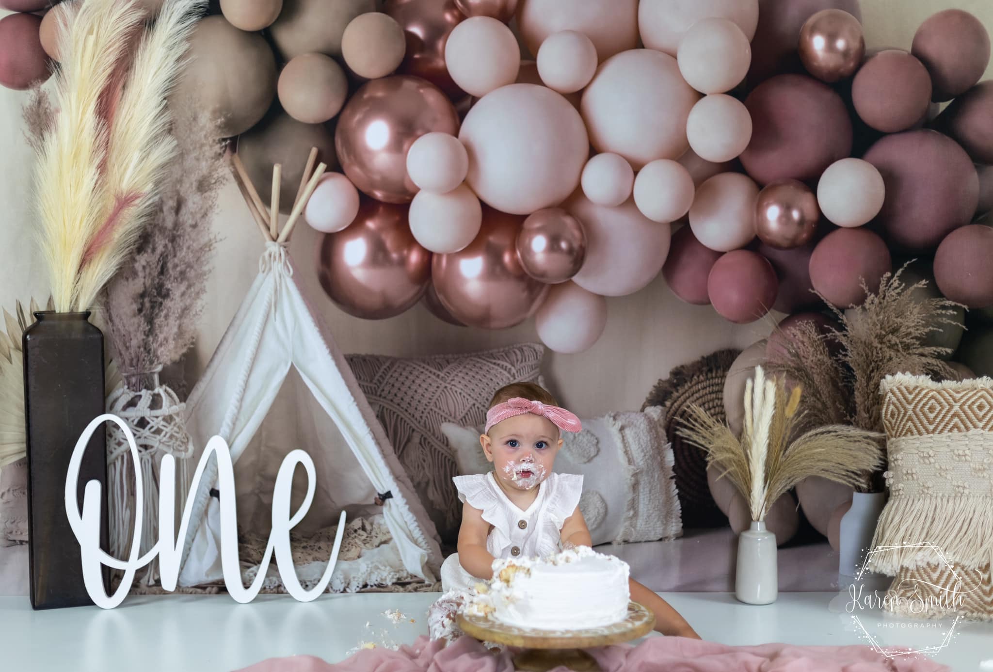 Kate Boho Ballons Zelt Frühling Fleece Hintergrund Entworfen von Mandy Ringe - Kate Backdrop.de