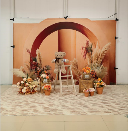 Kate Boho Blumen Orange Bogen Hintergrund+Sandy Strand Boden für Fotografie - Kate Backdrop.de