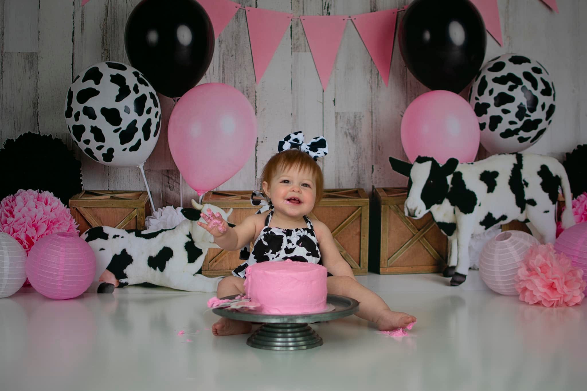 Kate Kuh Girly Geburtstag Kinder Fleece Hintergrund Entworfen von Mandy Ringe - Kate Backdrop.de