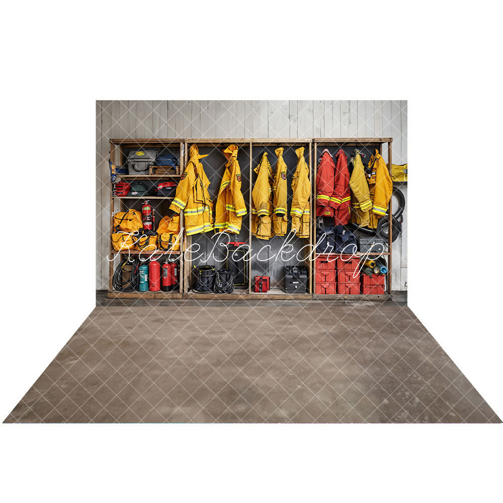Kate Feuerwehrmann Garderobe Hintergrund+Grauer Boden Hintergrund - Kate Backdrop.de