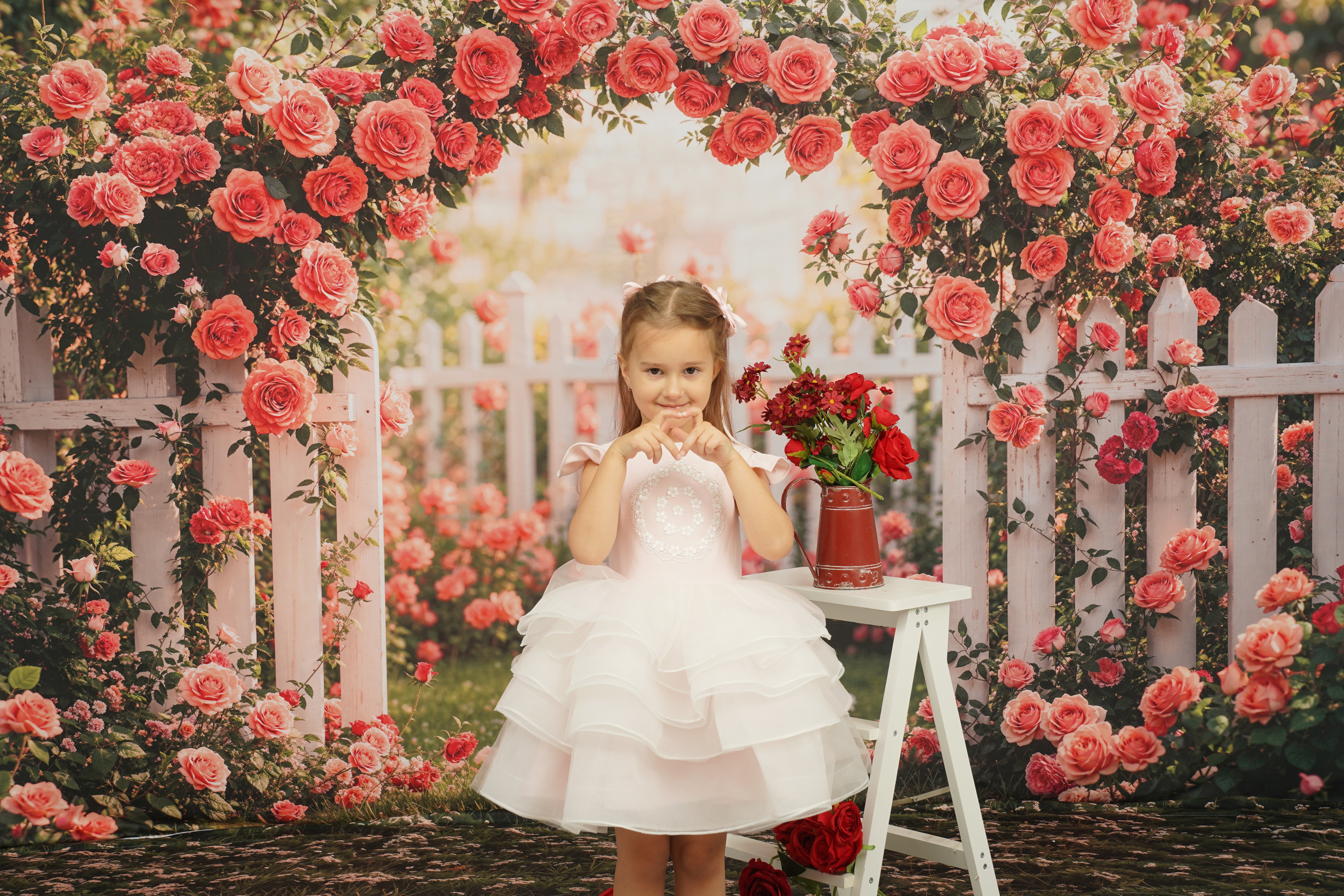 ⚡Blitzangebote #1-Kate Frühling Blumenbogen Rosa Rosengarten Hintergrund - Kate Backdrop.de