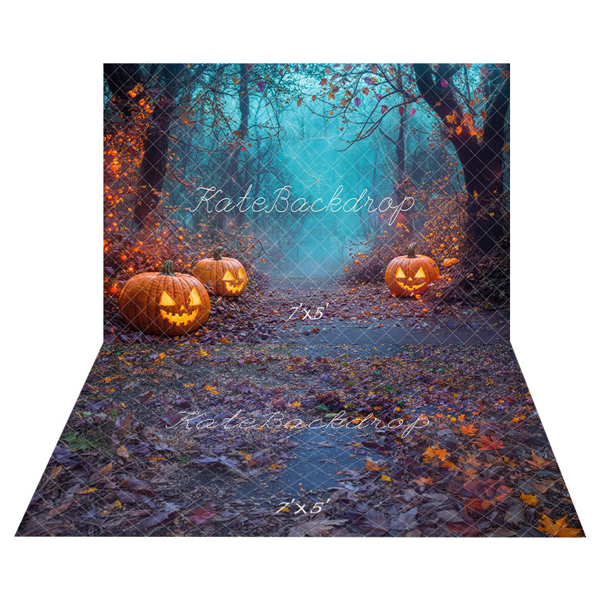 Kate Halloween Kürbis Wald Hintergrund+Verwelkte Blätter Boden Hintergrund - Kate Backdrop.de