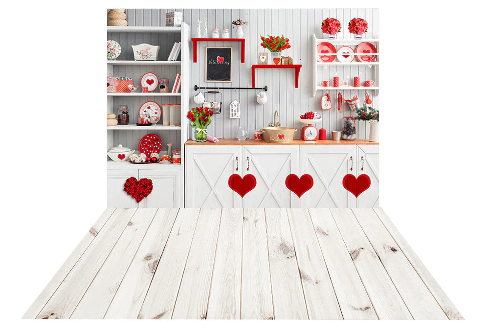 Kate Valentinstag Küche Hintergrund + Weiß Holzmaserung Gummibodenmatte