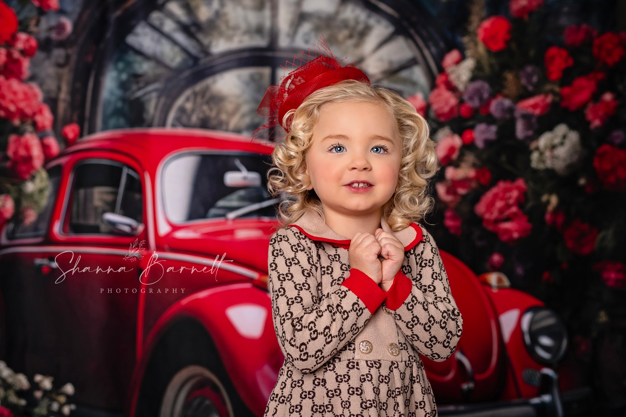 Kate Valentinstag Rotes Auto Hintergrund von Patty Roberts - Kate Backdrop.de