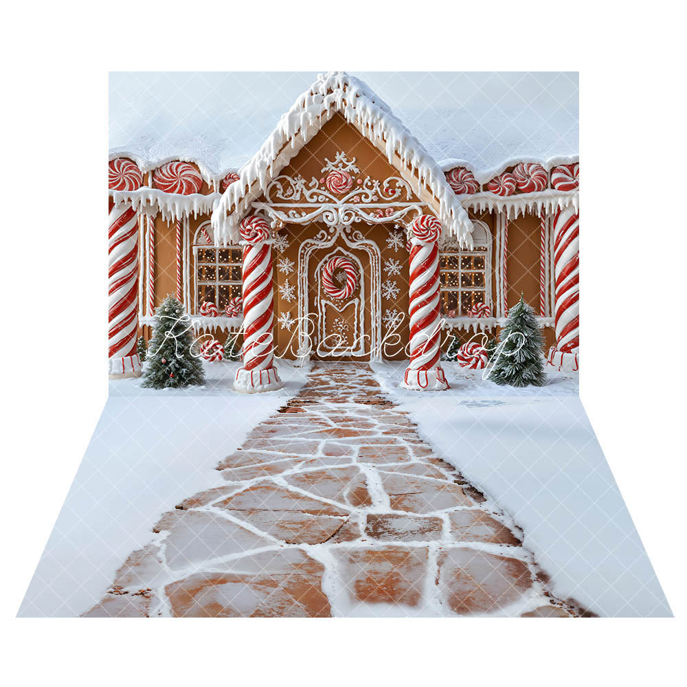 Kate Weihnachten Pfefferkuchenhaus Stil Lgloo+Stein Schnee Boden Hintergrund - Kate Backdrop.de