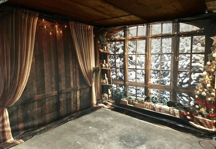 Kate Weihnachten -Baum Winter Schnee Holz Zimmer SetKate Weihnachten Holly Fenster Tür Schwarz Zimmer Set(8ftx8ft&10ftx8ft&8ftx10ft) - Kate Backdrop.de