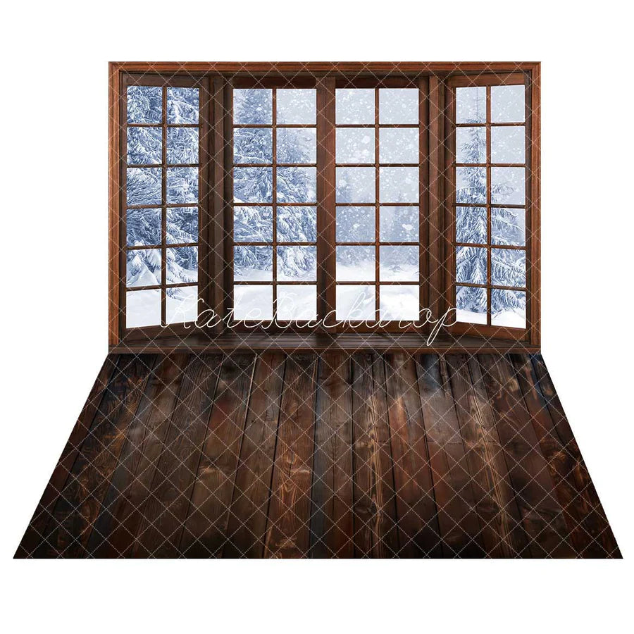 Kate Winter Schnee Holz Tür Hintergrund+Braun Holzboden Hintergrund