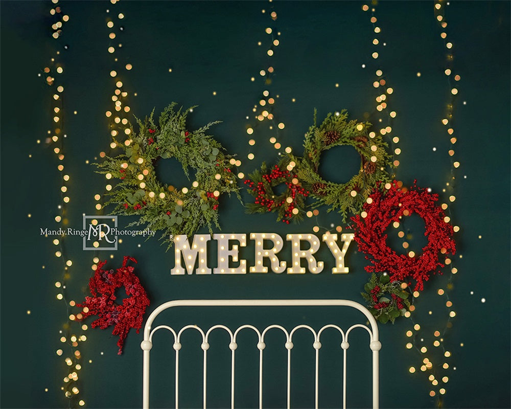 Kate Frohe Weihnachten Funkelndes Kopfteil Fleece Hintergrund Entworfen von Mandy Ringe - Kate Backdrop.de