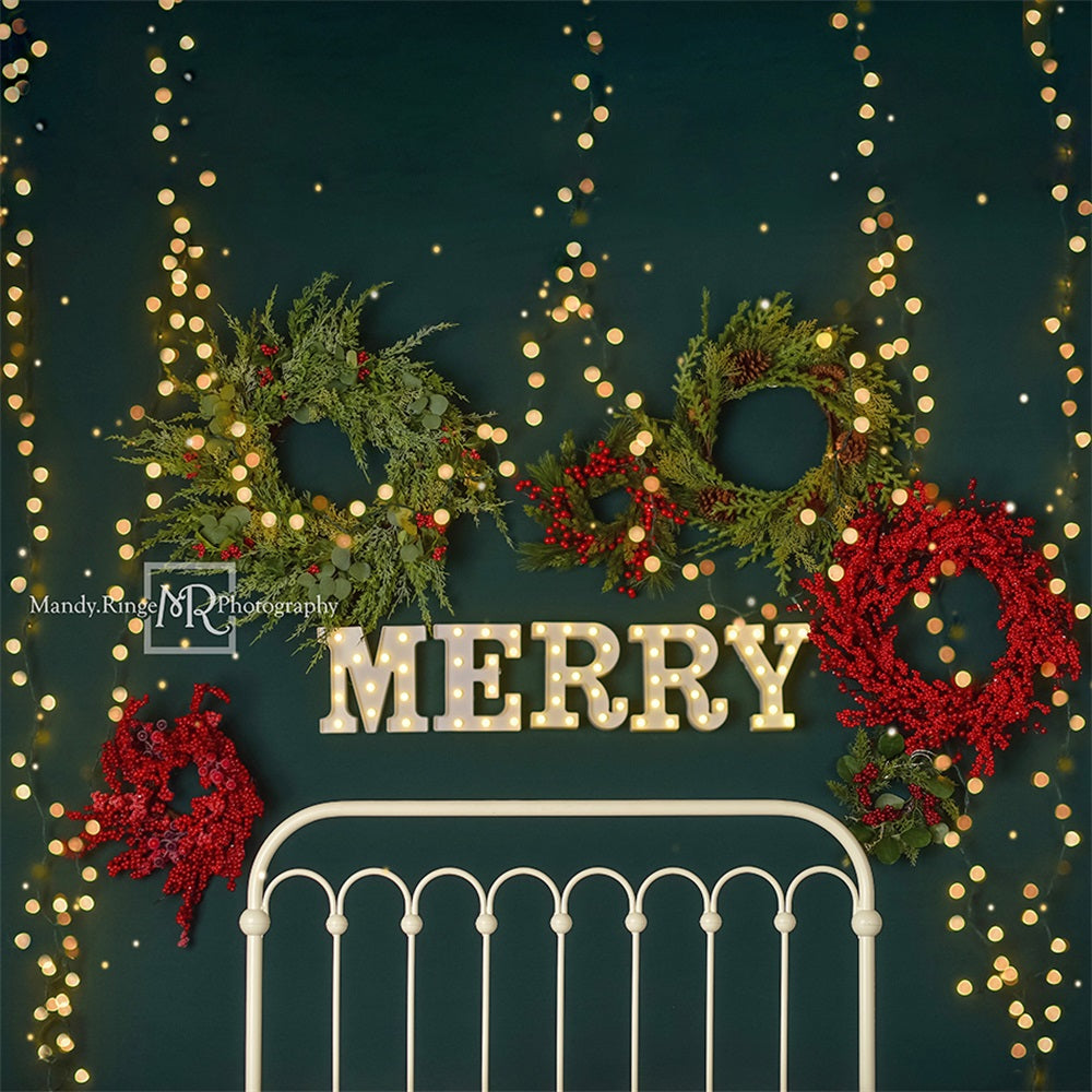 Kate Frohe Weihnachten Funkelndes Kopfteil Fleece Hintergrund Entworfen von Mandy Ringe - Kate Backdrop.de