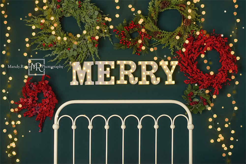 Kate Frohe Weihnachten Funkelndes Kopfteil Fleece Hintergrund Entworfen von Mandy Ringe - Kate Backdrop.de