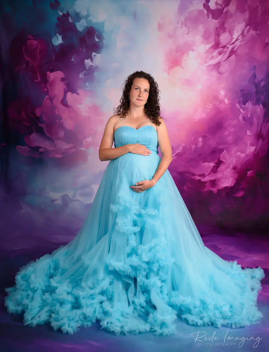 Kate Rotes Mutterschafts-Fotoshoot-Kleid mit einer Schulter aus Mesh - Kate Backdrop.de