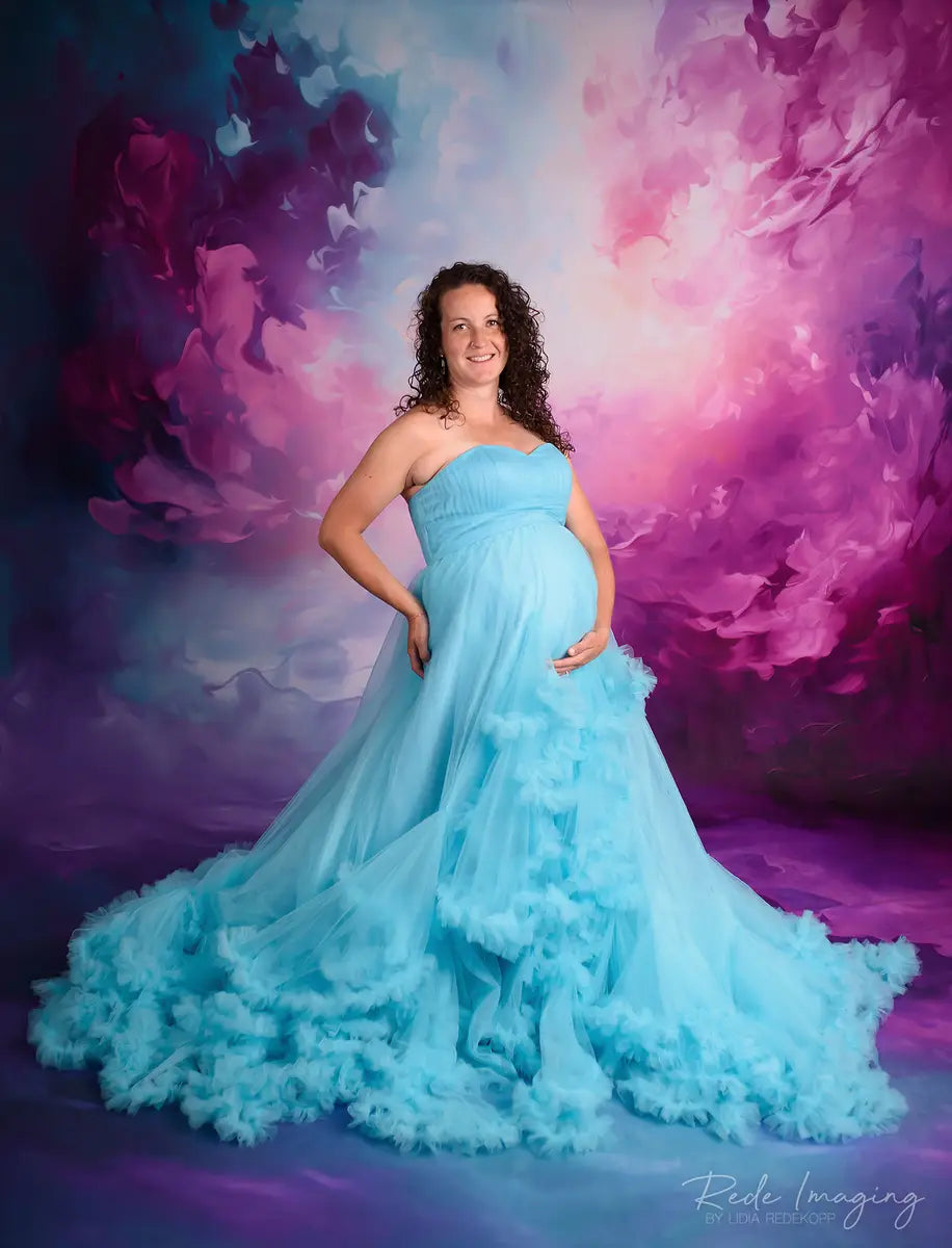 Kate Rotes Mutterschafts-Fotoshoot-Kleid mit einer Schulter aus Mesh - Kate Backdrop.de