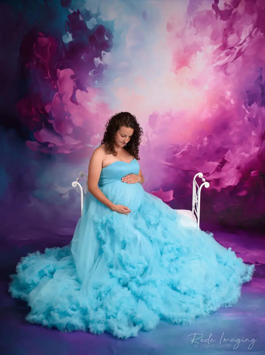Kate Rotes Mutterschafts-Fotoshoot-Kleid mit einer Schulter aus Mesh - Kate Backdrop.de