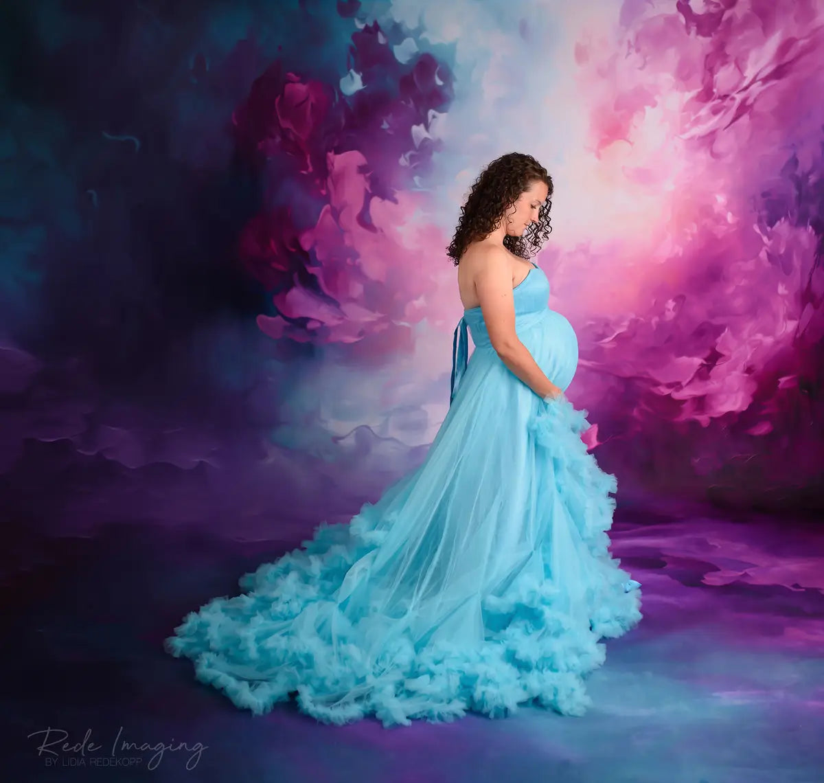 Kate Rotes Mutterschafts-Fotoshoot-Kleid mit einer Schulter aus Mesh - Kate Backdrop.de