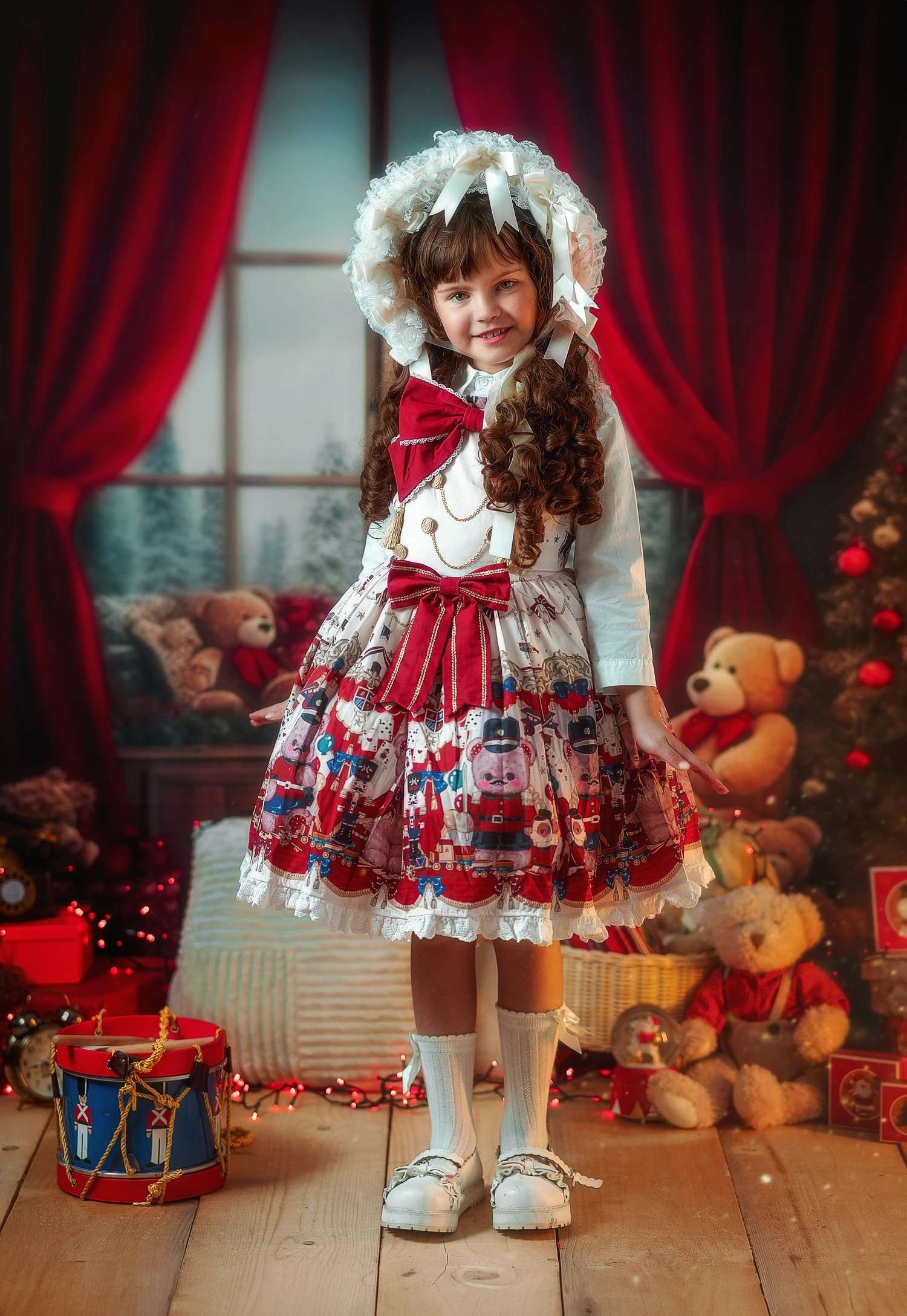 Kate Weihnachten - Zimmer Teddybär Fenster Hintergrund von Chain Photography