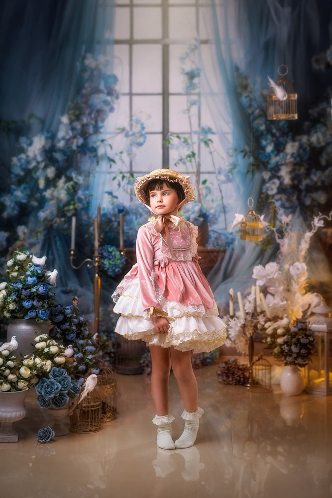 Kate Blaue Blume Vorhang Fenster Raum Hintergrund von Emetselch - Kate Backdrop.de