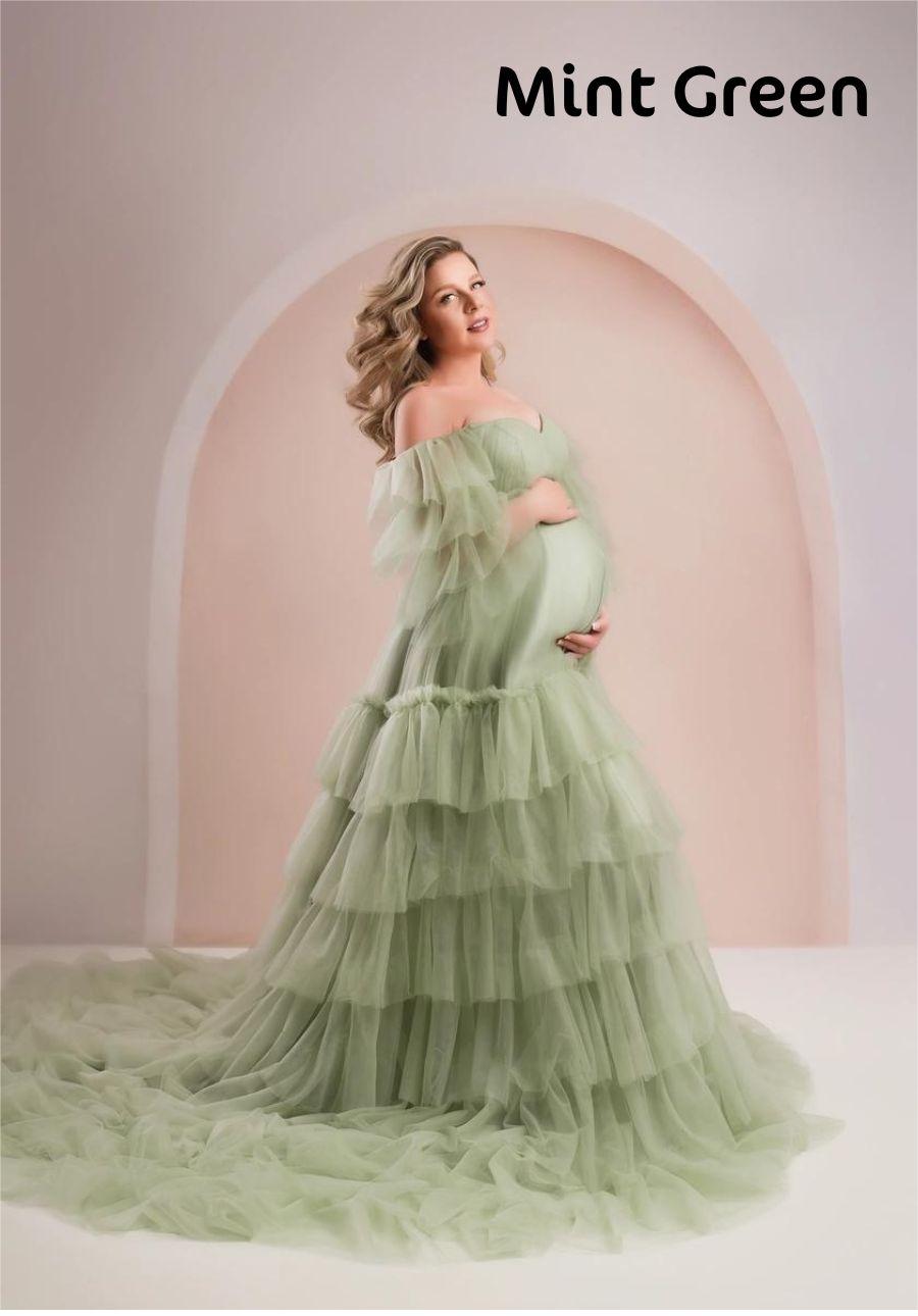 Kate One Shoulder Mesh Blue Maternity Photoshoot Dress - Kate Backdrop.de