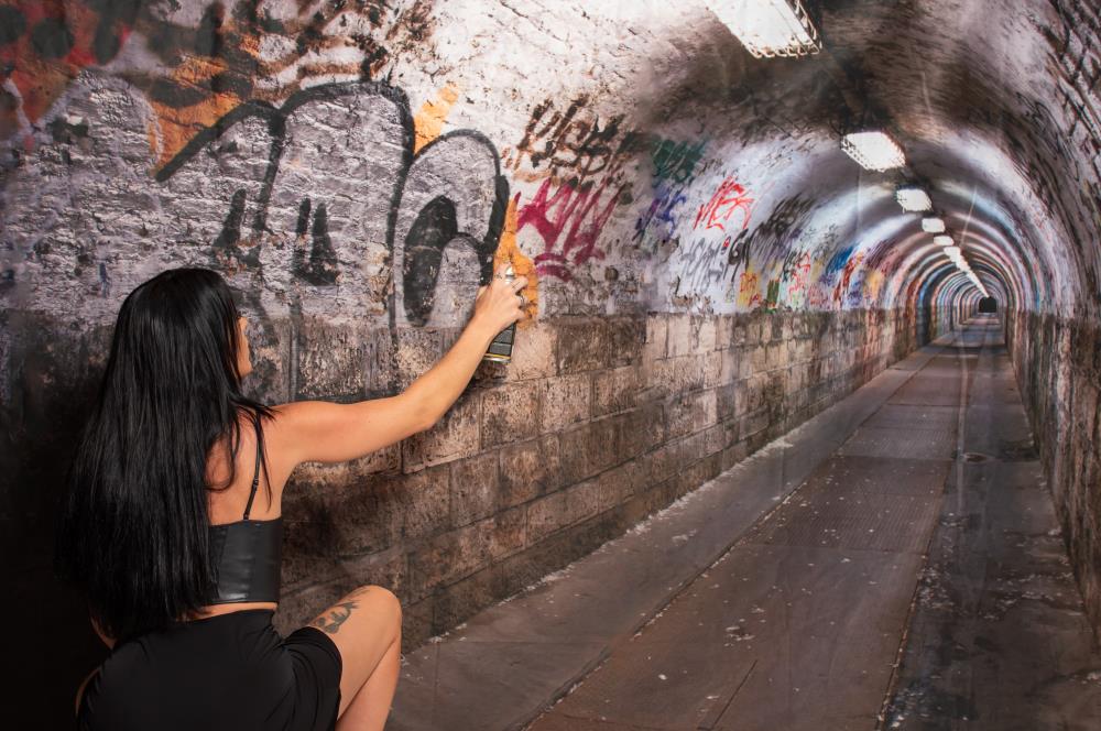 Kate Graffiti Wand Tunnel Gebäude Hintergrund für Fotografie
