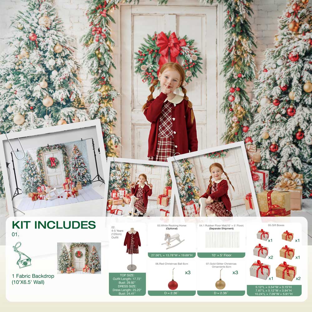 Kate Winter Weiß Front Holztür Weihnachten Baum Geschenke Foto Kit