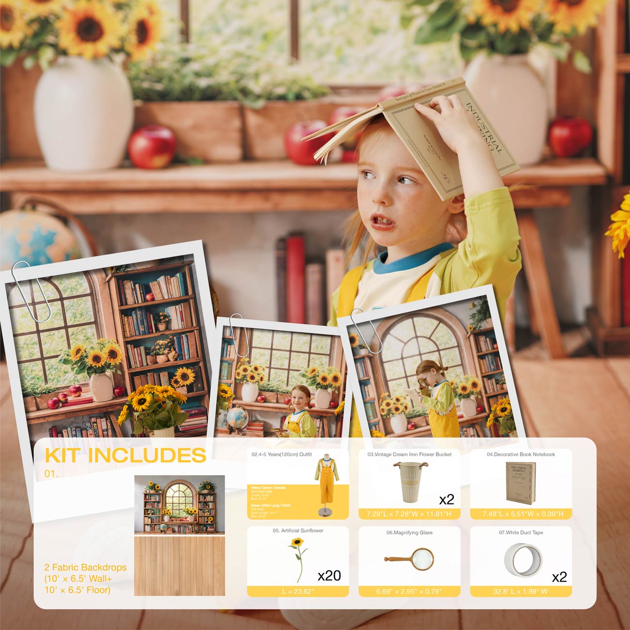 Kate Zurück zu Schule Klassenzimmer Bogen Fenster Sonnenblume Foto-Kit