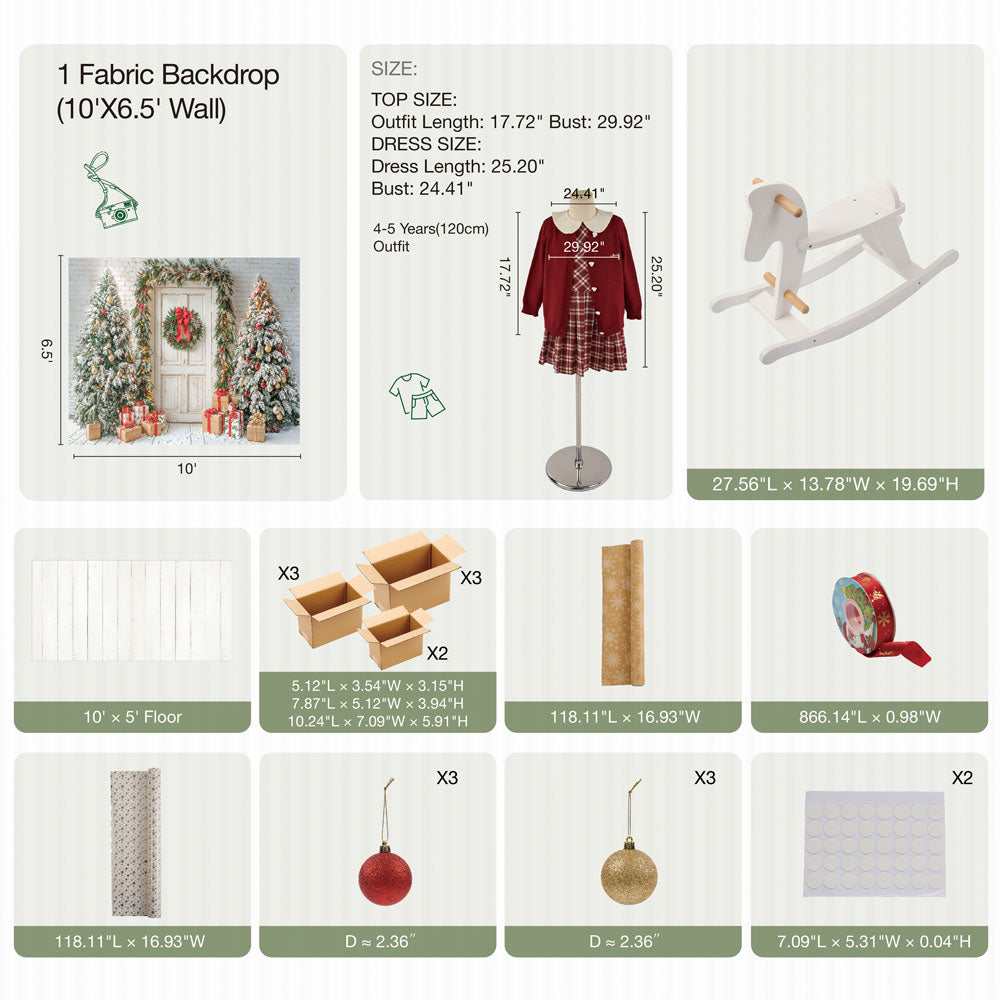 Kate Winter Weiß Front Holztür Weihnachten Baum Geschenke Foto Kit - Kate Backdrop.de
