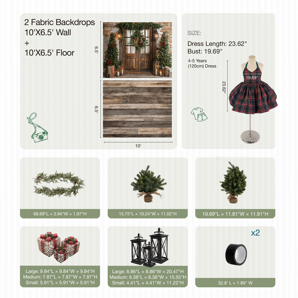Kate Winter Weihnachten Baum Laterne Holztür Fotokit - Kate Backdrop.de