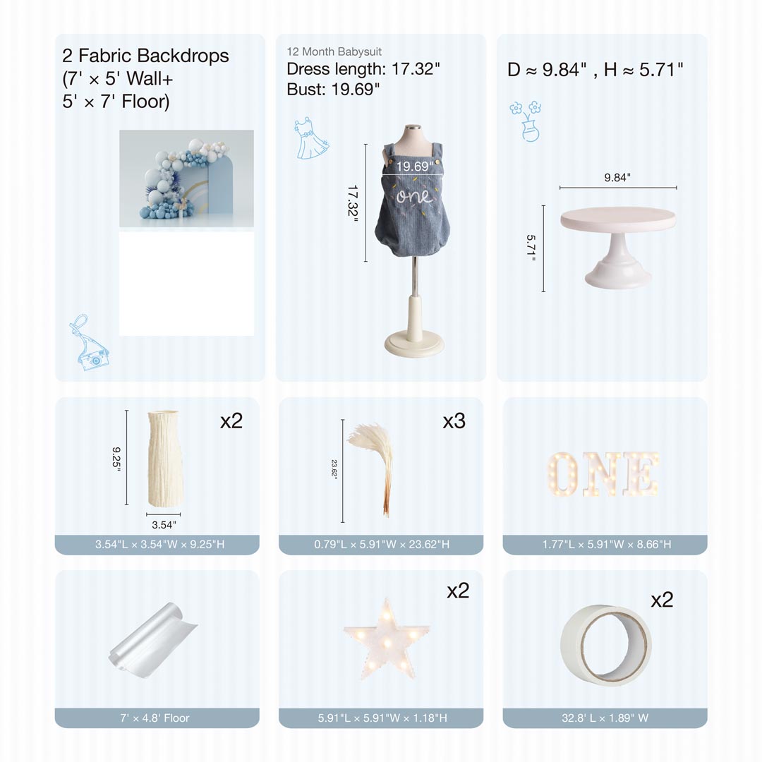 Kate Blau Boho Cake Smash Foto Kit