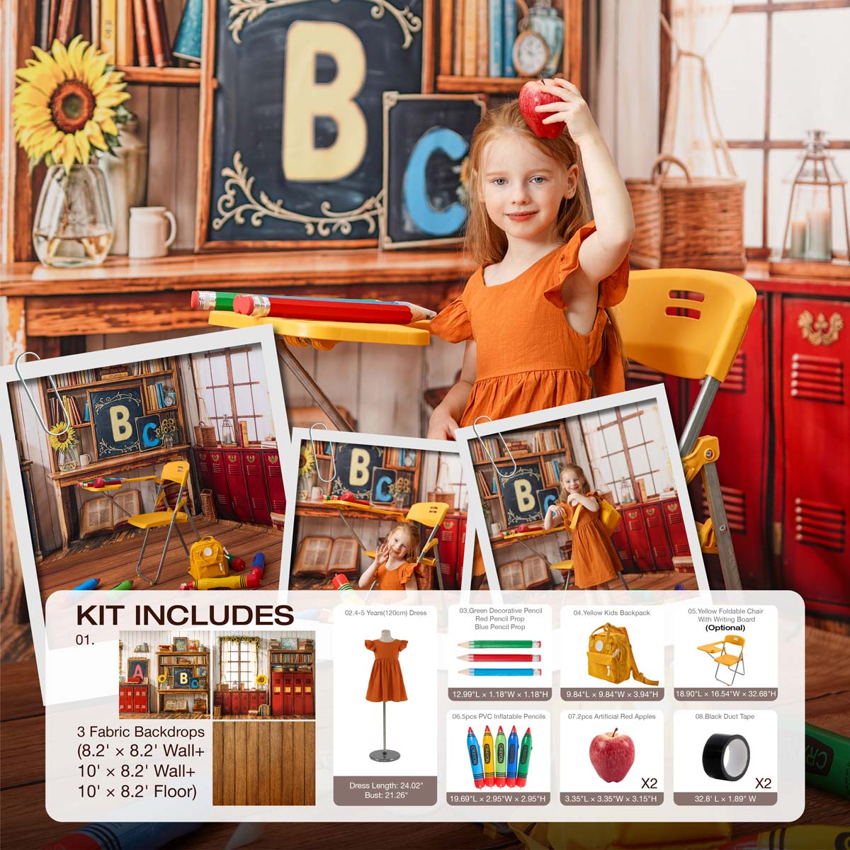 Kate Zurück zu Schule Klassenzimmer Bleistift Zimmerset Fotokit