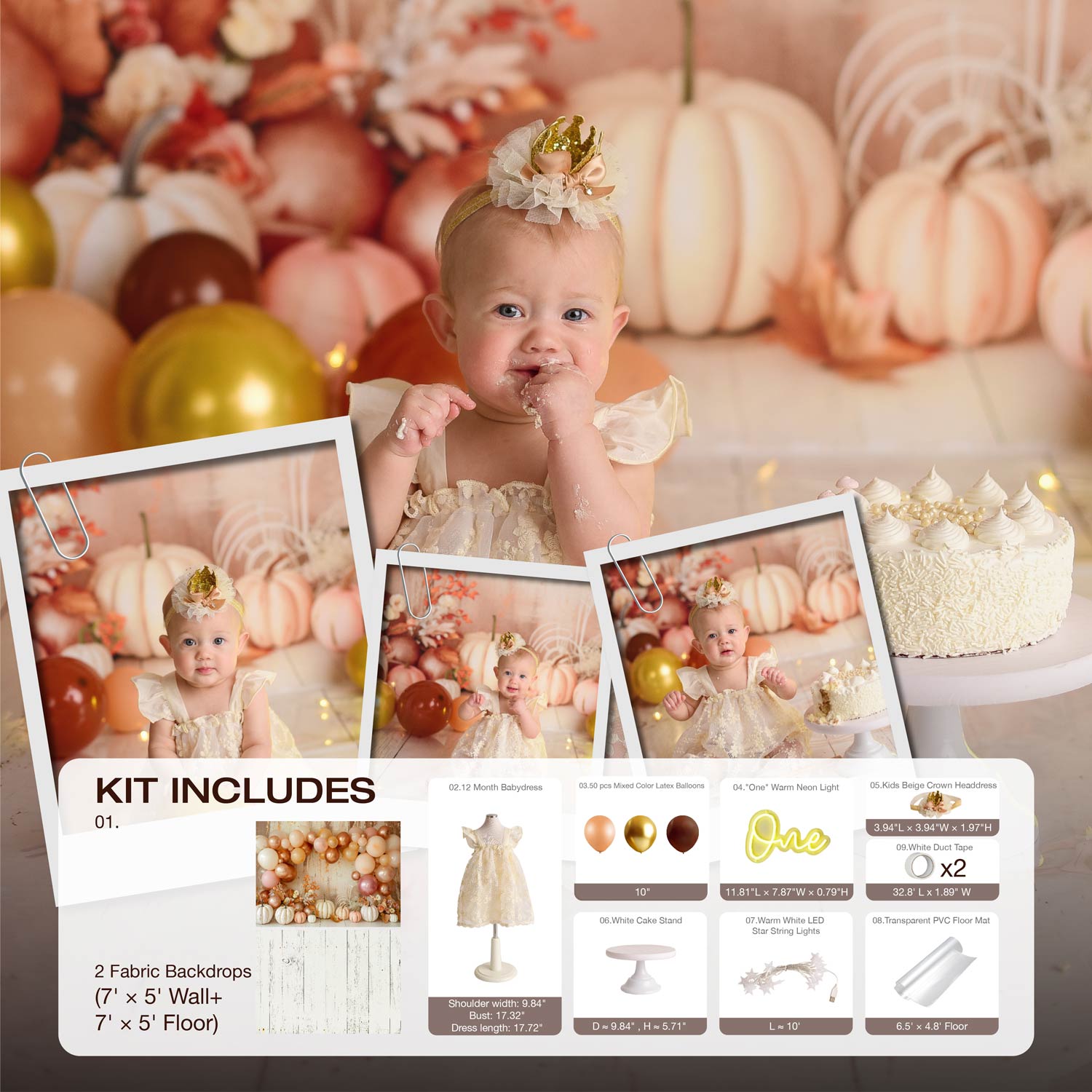 Kate Boho Kürbisse Cake Smash Foto Kit - Kate Backdrop.de