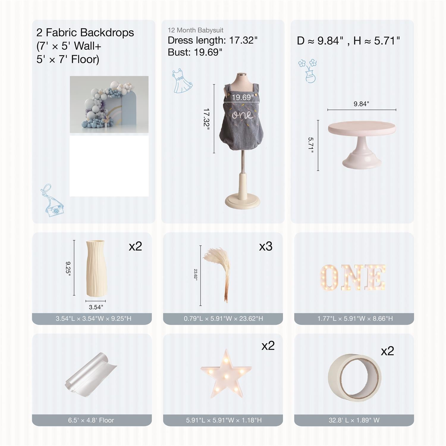 Kate Blau Boho Cake Smash Foto Kit - Kate Backdrop.de