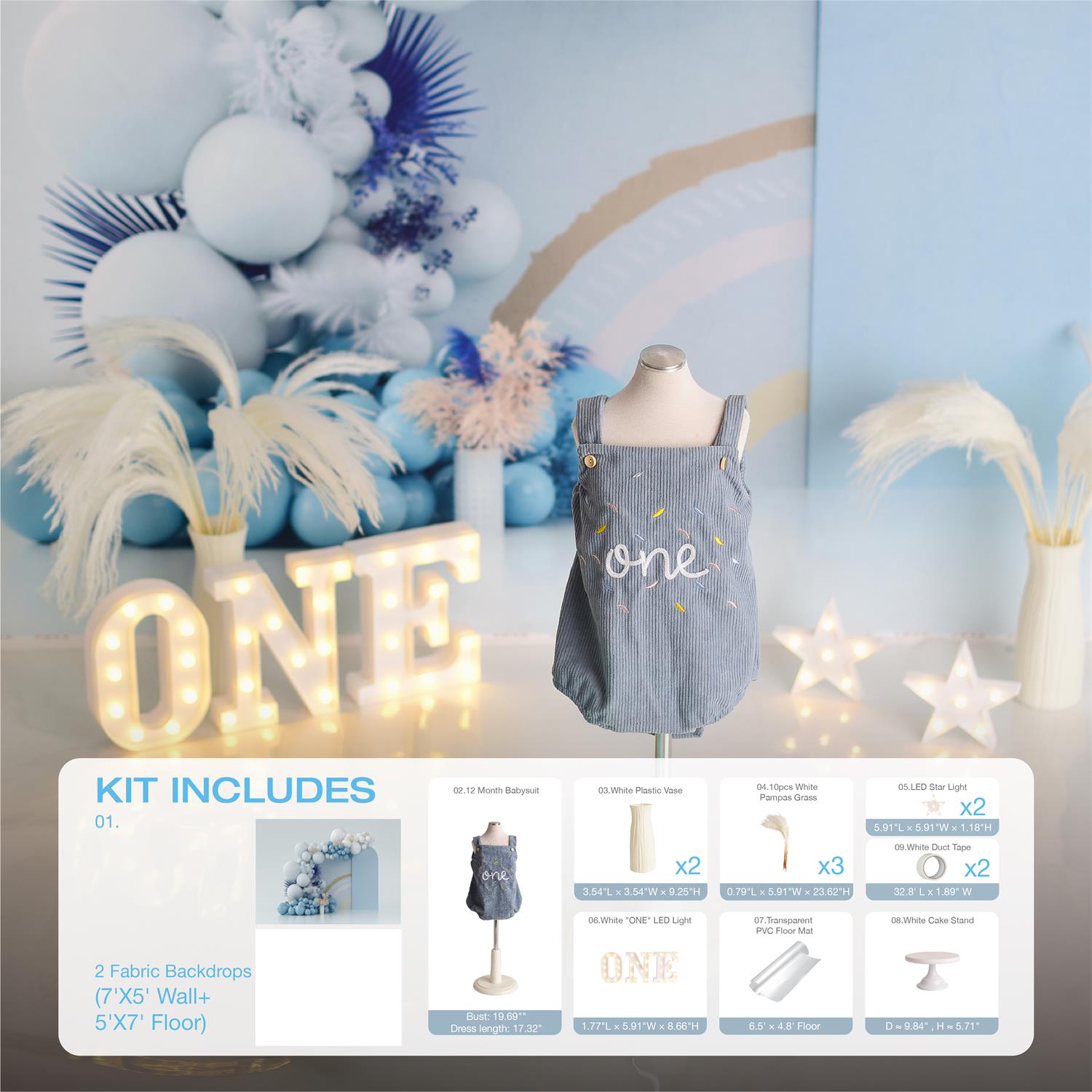 Kate Blau Boho Cake Smash Foto Kit - Kate Backdrop.de