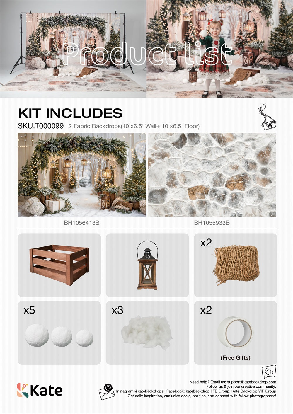 Kate Weihnachten Schnee-Fotografie-Set für Außenaufnahmen Fotografie-Hintergründe und Requisiten Themenpaket
