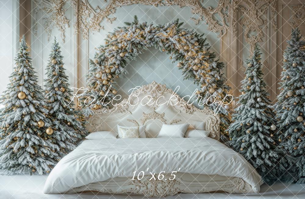 Kate Weihnachten Bett Schneetannen Elegant Hintergrund Entworfen von Emetselch