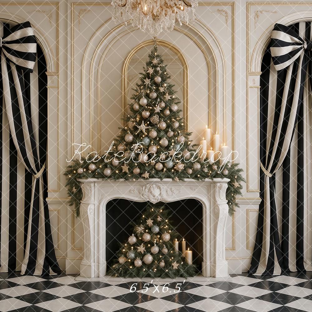 Kate Weihnachten Baum Kamin Streifen Hintergrund Entworfen von Ashley Paul - Kate Backdrop.de