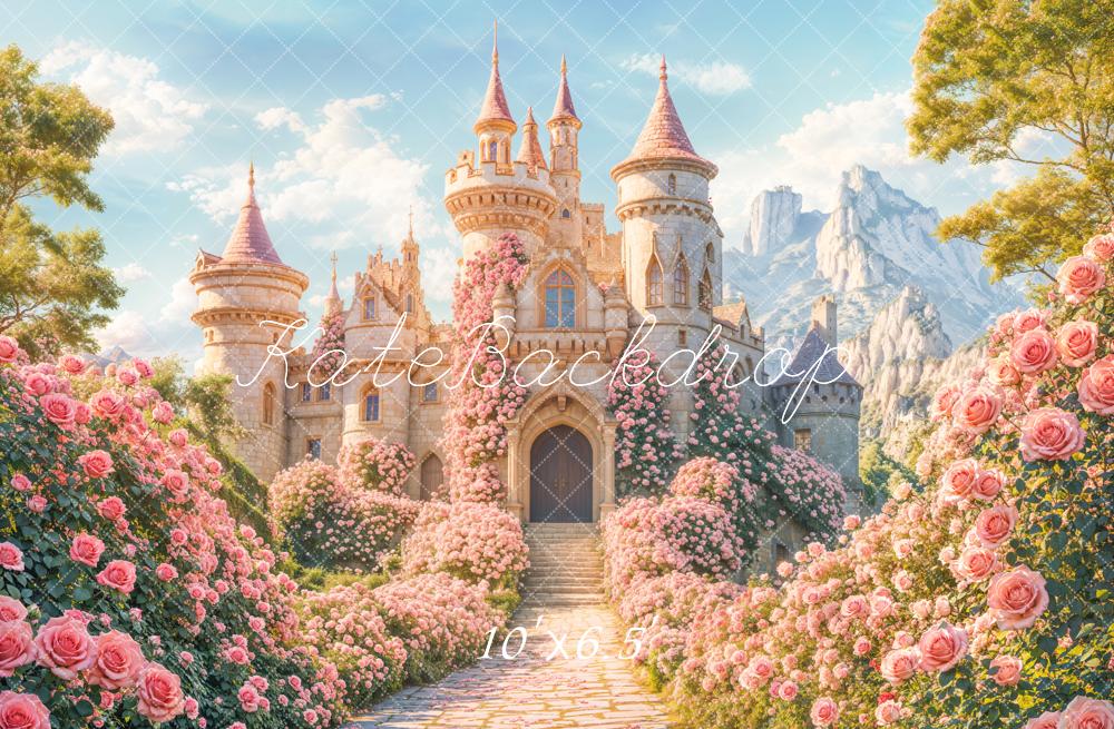 Kate Fairy Fantasy Schloss Rosengarten Pastell Fleece Hintergrund Entworfen von Chain - Kate Backdrop.de