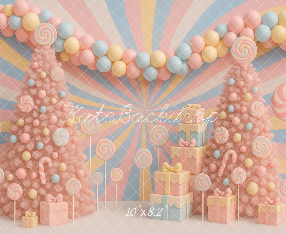 Kate Weihnachten Pastell Süßigkeiten Bäume Hintergrund Entworfen von Ashley Paul