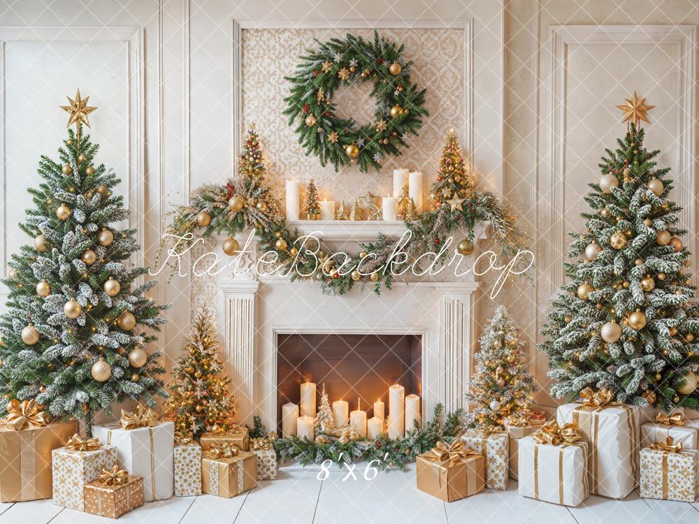 Kate Weihnachten Kamin Christbaum Gold Fleece Hintergrund Entworfen von Emetselch - Kate Backdrop.de