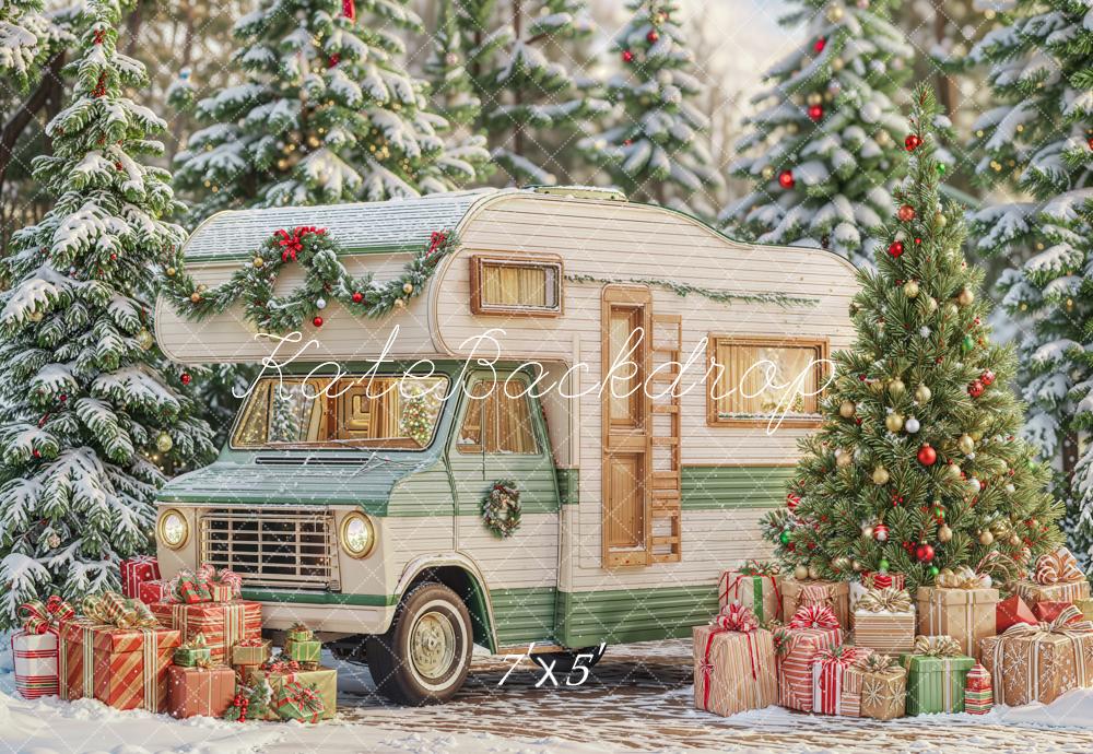 Kate Weihnachten Wohnmobil Geschenke Wald Hintergrund Entworfen von Emetselch - Kate Backdrop.de