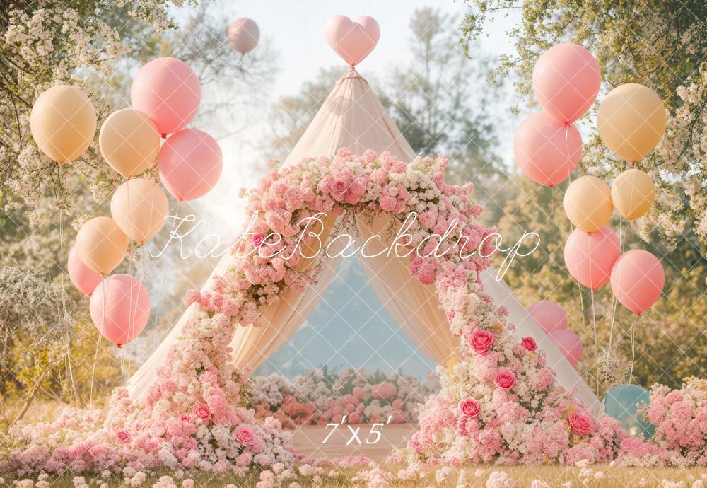 Kate Kinder Tipi Ballons Blumen Rosa Hintergrund Entworfen von Emetselch