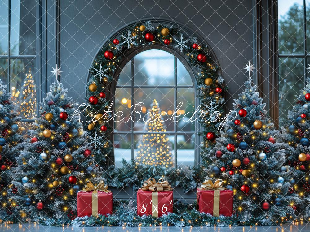Kate Weihnachten Tannenbaum Fenster Kranz Hintergrund Entworfen von Mini MakeBelieve - Kate Backdrop.de