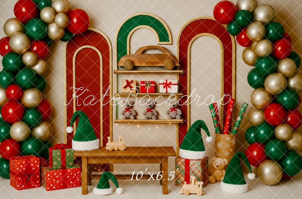 Kate Weihnachten Ballons Geschenke Regal Hintergrund Entworfen von Patty Roberts - Kate Backdrop.de