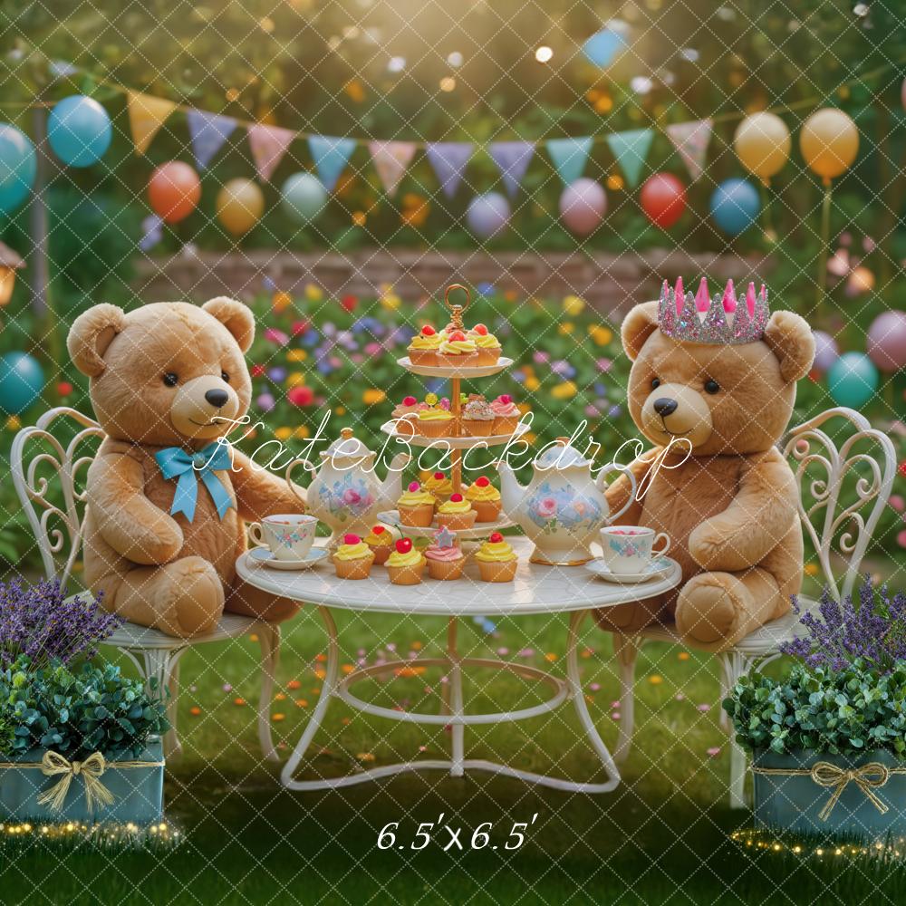 Kate Geburtstag Teddybären Garten Bunt Hintergrund Entworfen von Mini MakeBelieve - Kate Backdrop.de