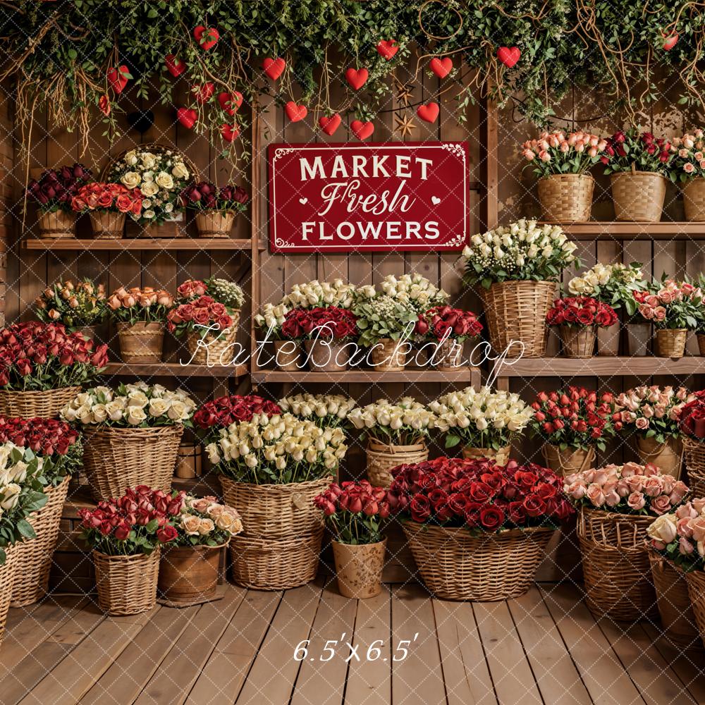 Kate Blumenmarkt Rosen Körbe Holz Hintergrund Entworfen von Emetselch - Kate Backdrop.de
