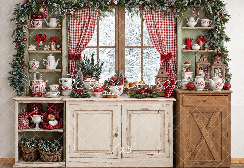 Kate Weihnachten Fenster Geschirr Landhausstil Hintergrund Entworfen von Emetselch - Kate Backdrop.de
