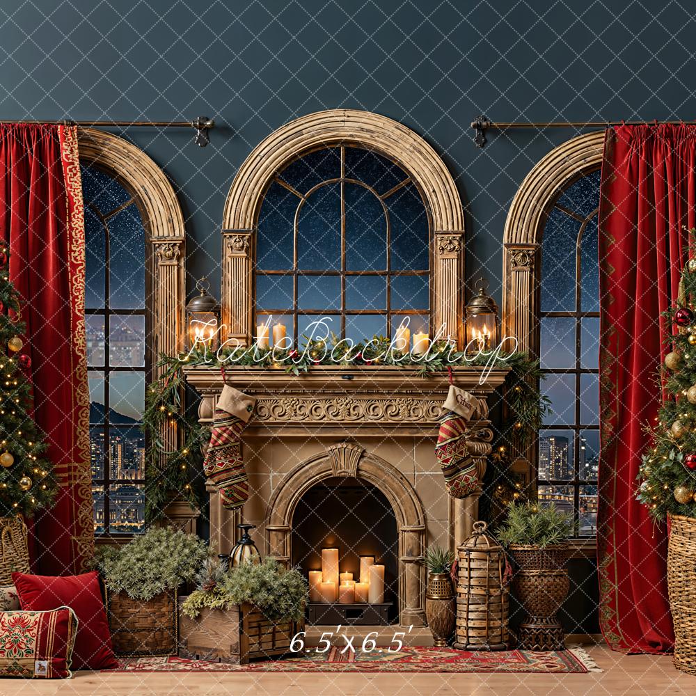 Kate Weihnachten Kamin Fenster Weihnachtsbaum Hintergrund Entworfen von Emetselch - Kate Backdrop.de