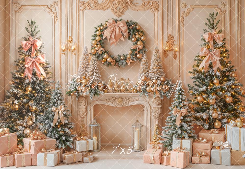 Kate Weihnachten Kamin Weihnachtsbaum Gold Hintergrund Entworfen von Emetselch - Kate Backdrop.de